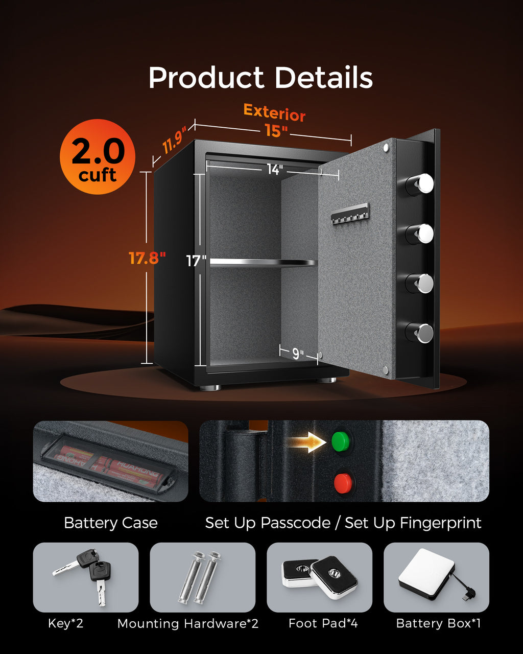 DAYI 2.0 Cubic Fireproof Safe