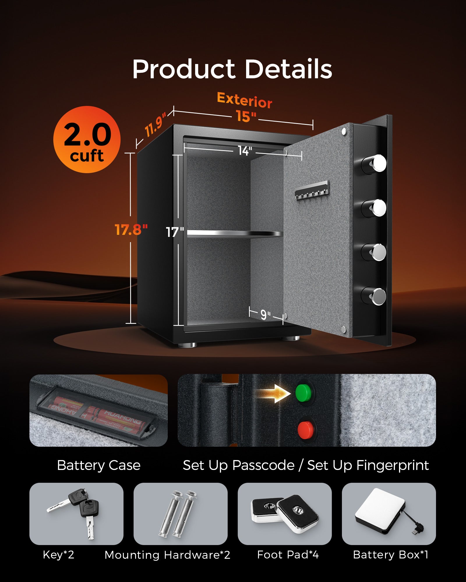 DAYI 2.0 Cubic Fireproof Safe