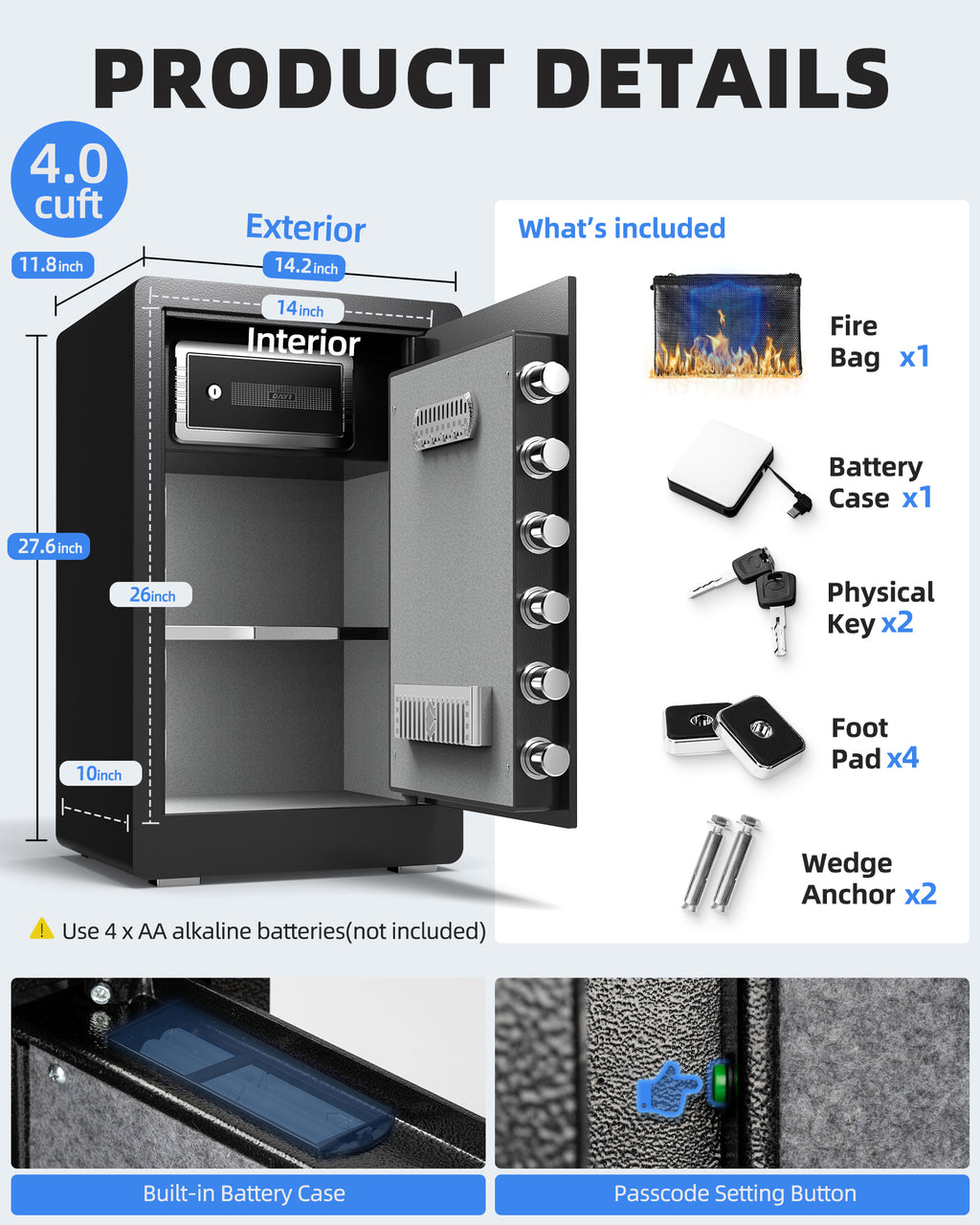 DAYI 4.0 CuFt Home Safes with Digital Keypad