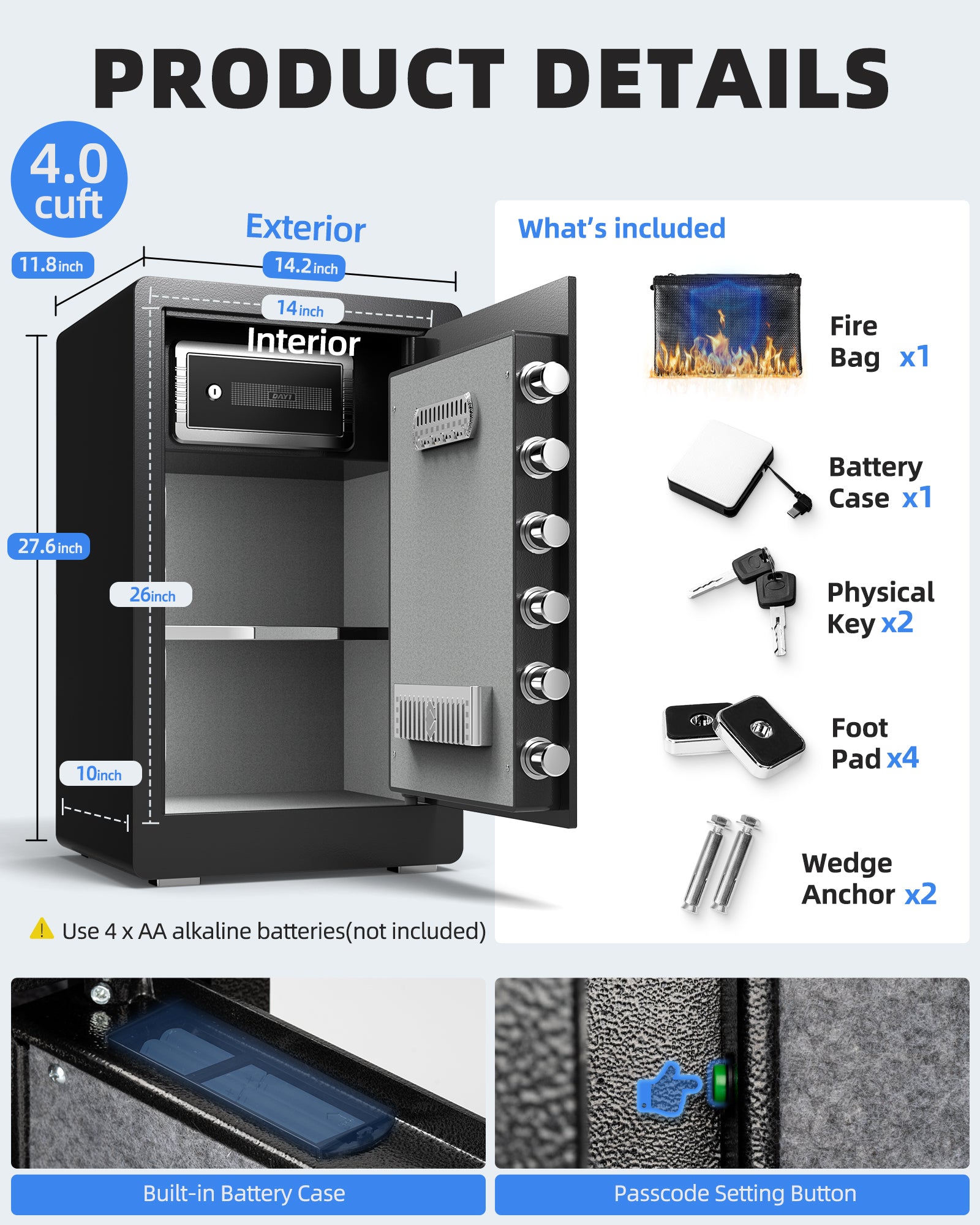 DAYI 4.0 CuFt Home Safes with Digital Keypad