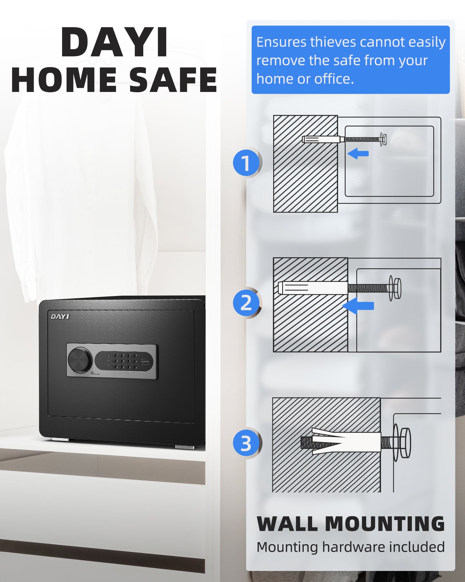 DAYI 2.0 Cubic Feet Home Safe with Fireproof Waterproof Bag
